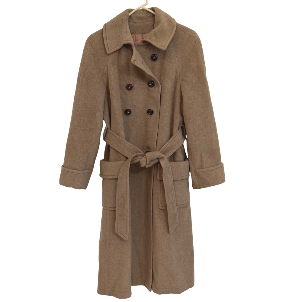 Vintage 70s Heavyweight 100% Cashmere Camel Trench Coat 5lbs Belted DoubleBreast